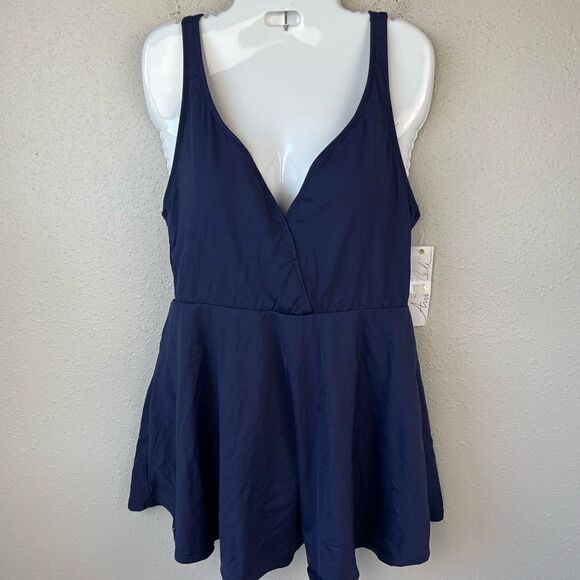 NWT Anne Cole Blue One Piece Swim Skirt Size 12 - Picture 1 of 5